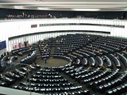 The hemicycle of the Parliament's Louise Weiss building in Strasbourg