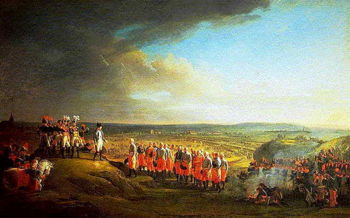 Napoleon takes the surrender of the unfortunate General Mack and the Austrian army at Ulm. Painting by Charles Th&eacute;venin.