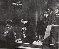 In the early days of the Long Parliament, Puritans led the charge in the impeachment of both Archbishop Laud and Thomas Wentworth, 1st Earl of Strafford. This 19th-century painting by Paul Delaroche shows Laud reaching his hands into Strafford's cell in the Tower of London to offer him a blessing shortly before Strafford's execution in May 1641. Laud would subsequently be executed in 1645.