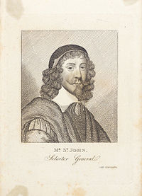 Oliver St John (c1598-1673), who drew up the Root and Branch Bill, which would have finally abolished episcopacy. The bill was introduced in Parliament by Henry Vane the Younger and Oliver Cromwell in May 1641, and defeated in August 1641.