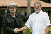 Bono with President Luiz In&aacute;cio Lula da Silva of Brazil