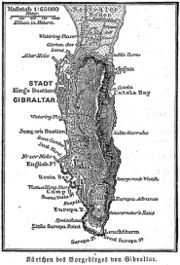 German historical map of the promontory of Gibraltar.
