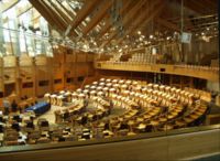 The debating chamber of the Scottish Parliament.